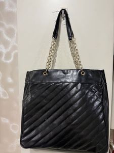 Black Tote Bag with Chain Detail