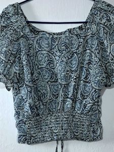 Paisley Puff Sleeve Tie Front Top