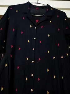Shirt Type Embroided Front Back Work Maxi Dress