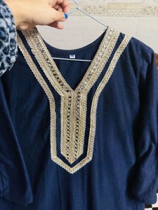 Elegant Navy Blue Kurti with Gold Embroidery