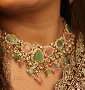 Mint &amp; Rose Quartz Kundan Jewelry Set
