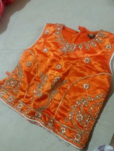 Orange Embellished Sleeveless Top