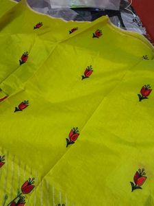 lime green embroidery saree