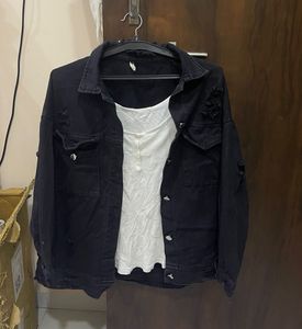 Black Denim Jacket And White Inner