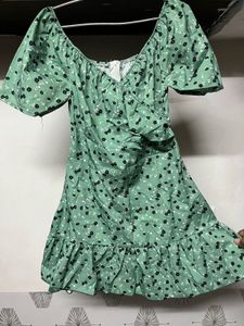 Floral Green Mini Dress Korean Style 💚