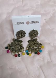 Oxidised Gold Peacock Earrings