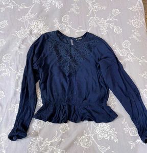 Navy Blue Lace Detail Blouse