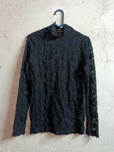 See-through Lace Top Mock Neck Black 🖤