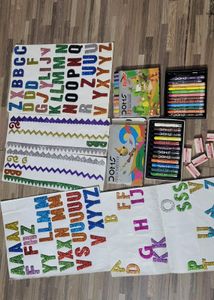 Alphabet Stickers, Feather ,crayons And Erasers