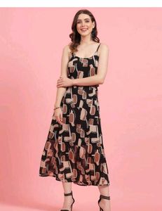 Black Printed Aline Dress 👗