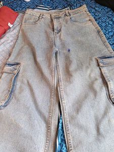 Y2K Light Wash Wide Leg Cargo Jeans