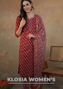 Klosia Women's Red Printed Kurta Set