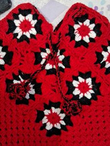 Red Crochet Poncho