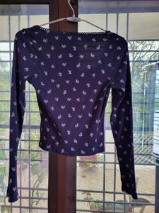 H&amp;M Navy Blue  Floral Long Sleeve Top