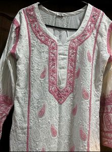 Chikenkari Pink Beaded Kurta