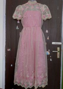 Pink Floral Overlay Princess Dress