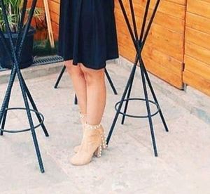 Beige Beaded Boots In Suede.