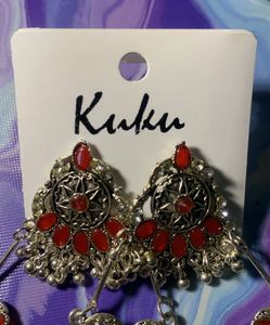 Red &amp; Silver Statement Earrings