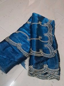 Elegant Blue Embroidered Saree