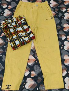 Plaid Button-Down Top Pant Set