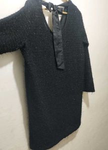 Sequin Back Bow Bell Sleeves Loose Mini Dress