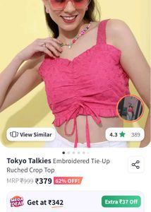 Embroidered Tie-up Ruched Top