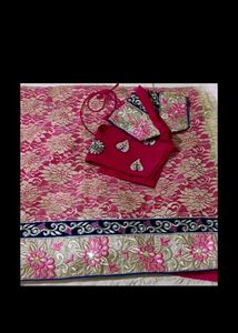 Pink And Cream Sari With Blouse