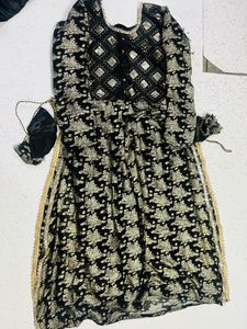 Black Ethnic Dress With Golden Print