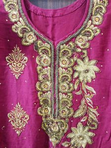 Maroon Suit With Golden Work