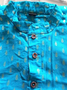 Men&#39;s Teal &amp; Gold Printed Kurta