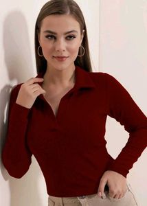 Burgundy Long Sleeve Polo Top