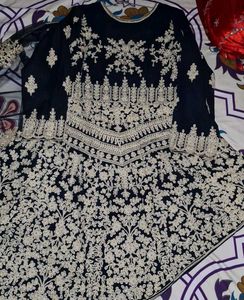 Elegant Navy Blue Embroidered Anarkali