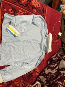 Shein Blue Striped Collar Blouse