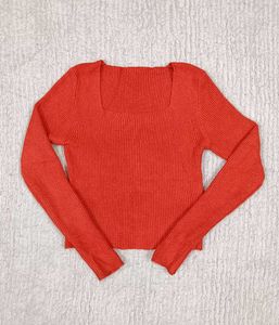 Orange Square Neck Top For Women