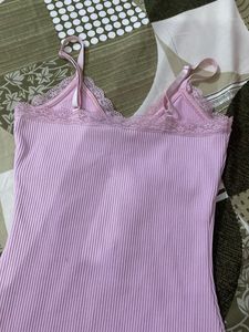 H&amp;M Pink Lace Trim Slip Dress