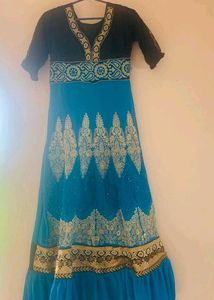 Elegant Blue &amp; Black Ethnic Gown