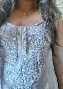 Grey Embroidery Short Kurthi