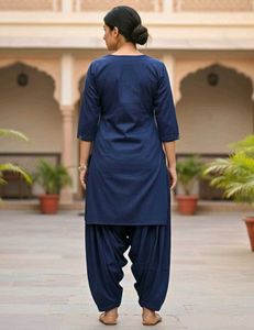 Elegant Navy Blue Printed Kurta Set
