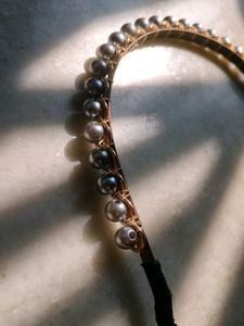 Dark Grey Pearl Beaded Royal Headband