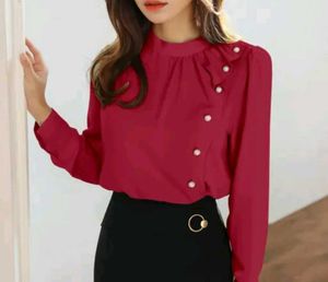 Elegant Red Button-Accent Top