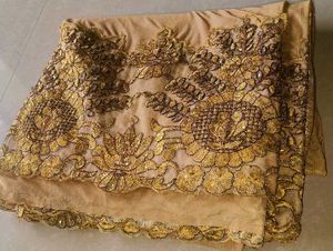 Golden Lycra Silk Floral Embroidered Lace Saree