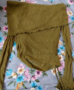 Newme Olive Ruched Off Shoulder Top