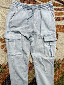 Zudio Light Wash Denim Cargo Joggers