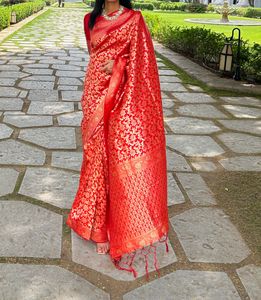 House of Pataudi Red Banarasi Silk Saree