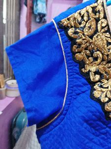 New One Elegant Blue &amp; Gold Anarkali Dress