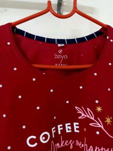 ZEYO Women&#39;s Red&amp;Navy Blue Cotton Night Suit