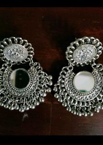 Silver Mirror Jhumka Earrings