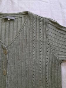 V-neck Olive Green Cardigan Sweater