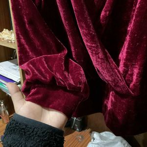 Burgundy Velvet Wrap Top