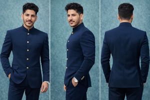 Stylish Navy Blue Bandhgala Suit